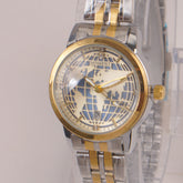 Two Tone Golden Chain Womans Watch Blue Dial